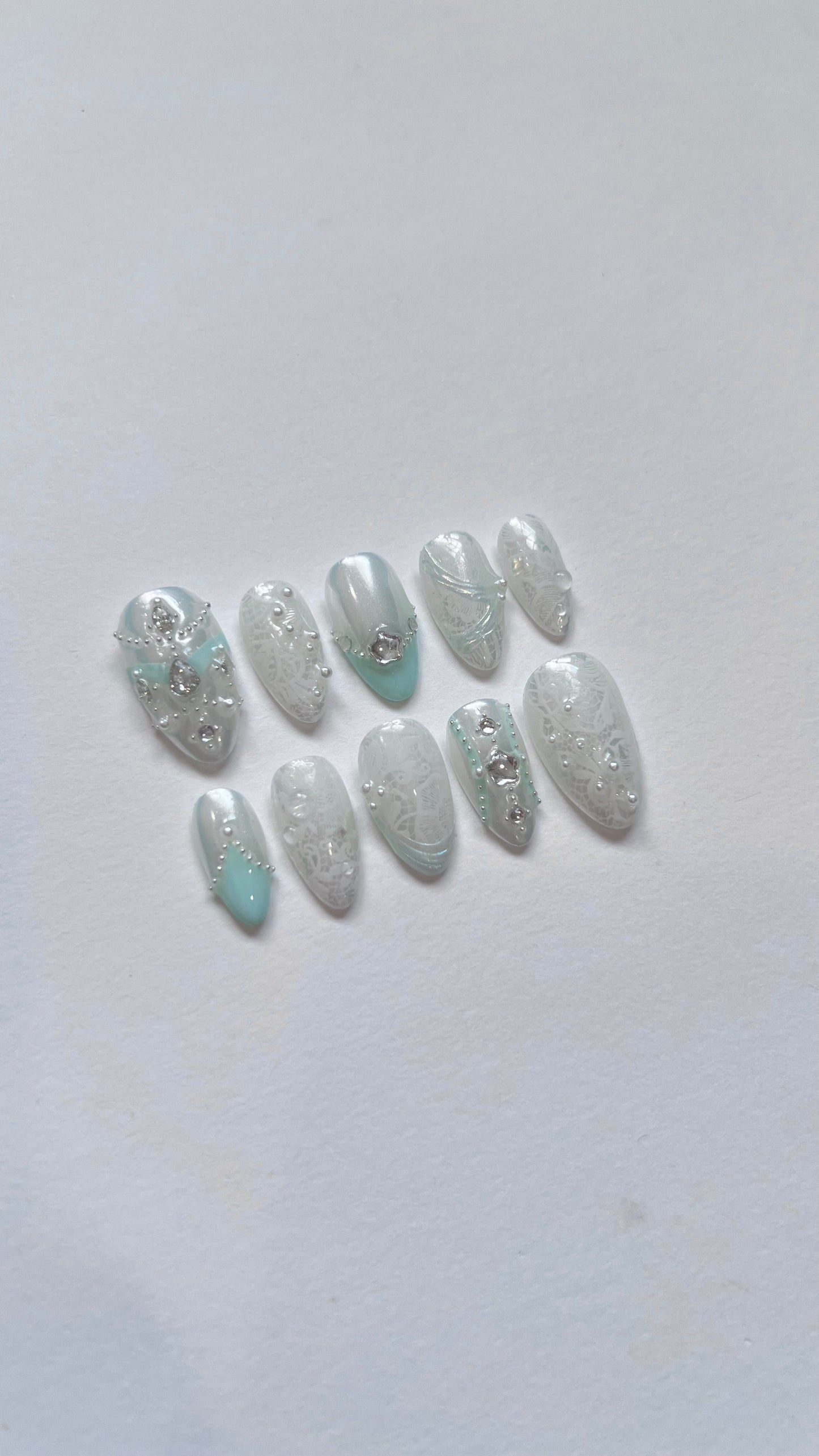 Pre-made Light Blue Princess Lace Press-on Nails
