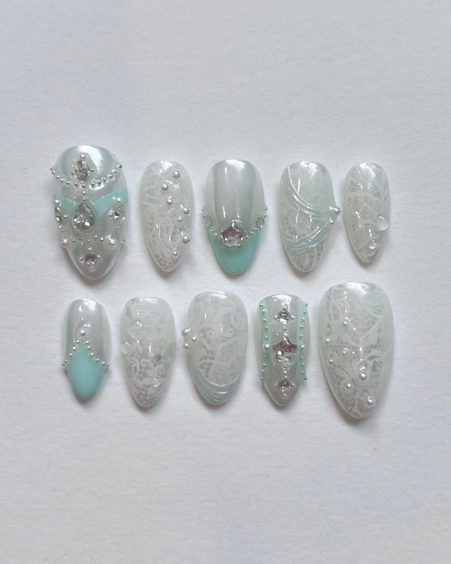 Pre-made Light Blue Princess Lace Press-on Nails
