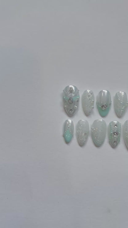Elegant Blue Princess Lace Press-on Nails
